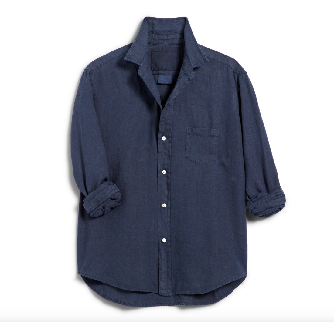 Eileen Relaxed Button-Up Shirt Navy Linen