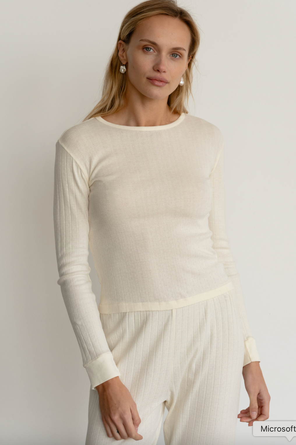 The Pointelle Long Sleeve Creme