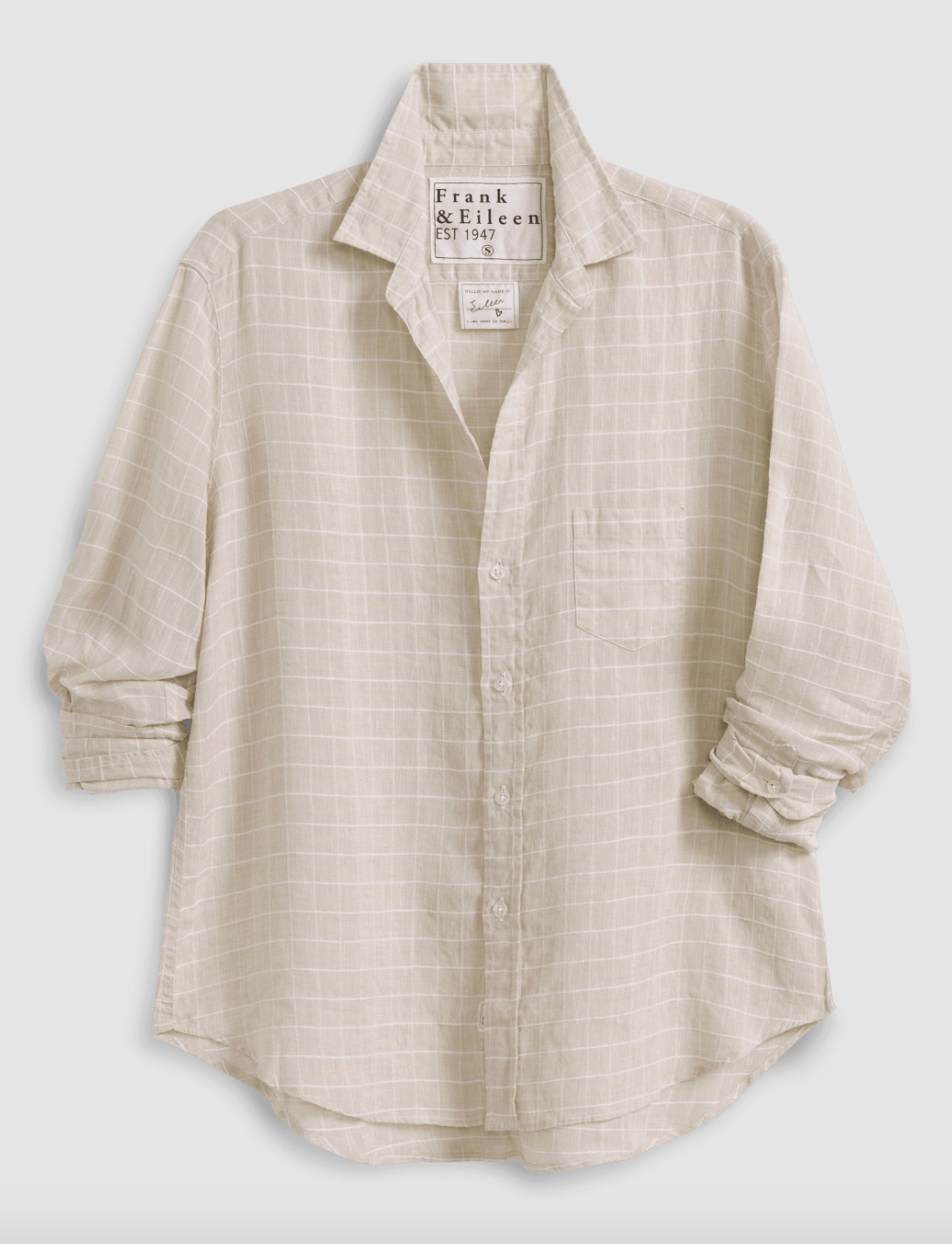 Eileen Relaxed Button Up Shirt Tan w/ Textured White Grid