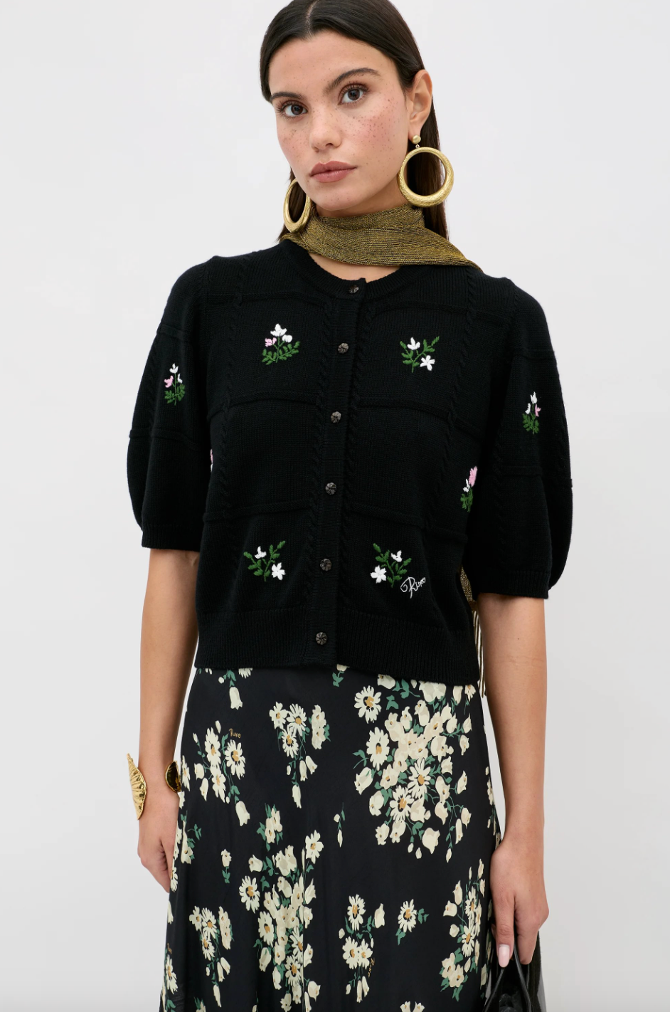 Minta Cardigan Summer Bud Embroidery Black