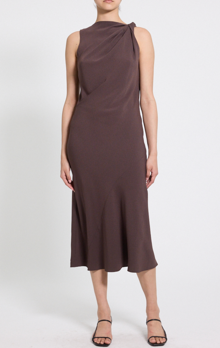 Shoulder Twist Midi Dress Cacao