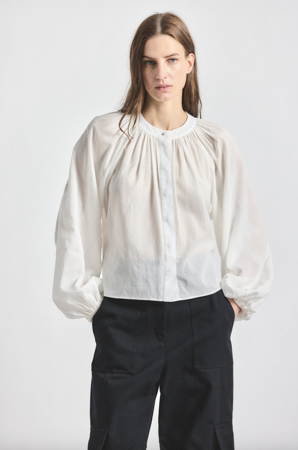 Zoey Sheer Cotton Lawn Balloon Sleeve Top