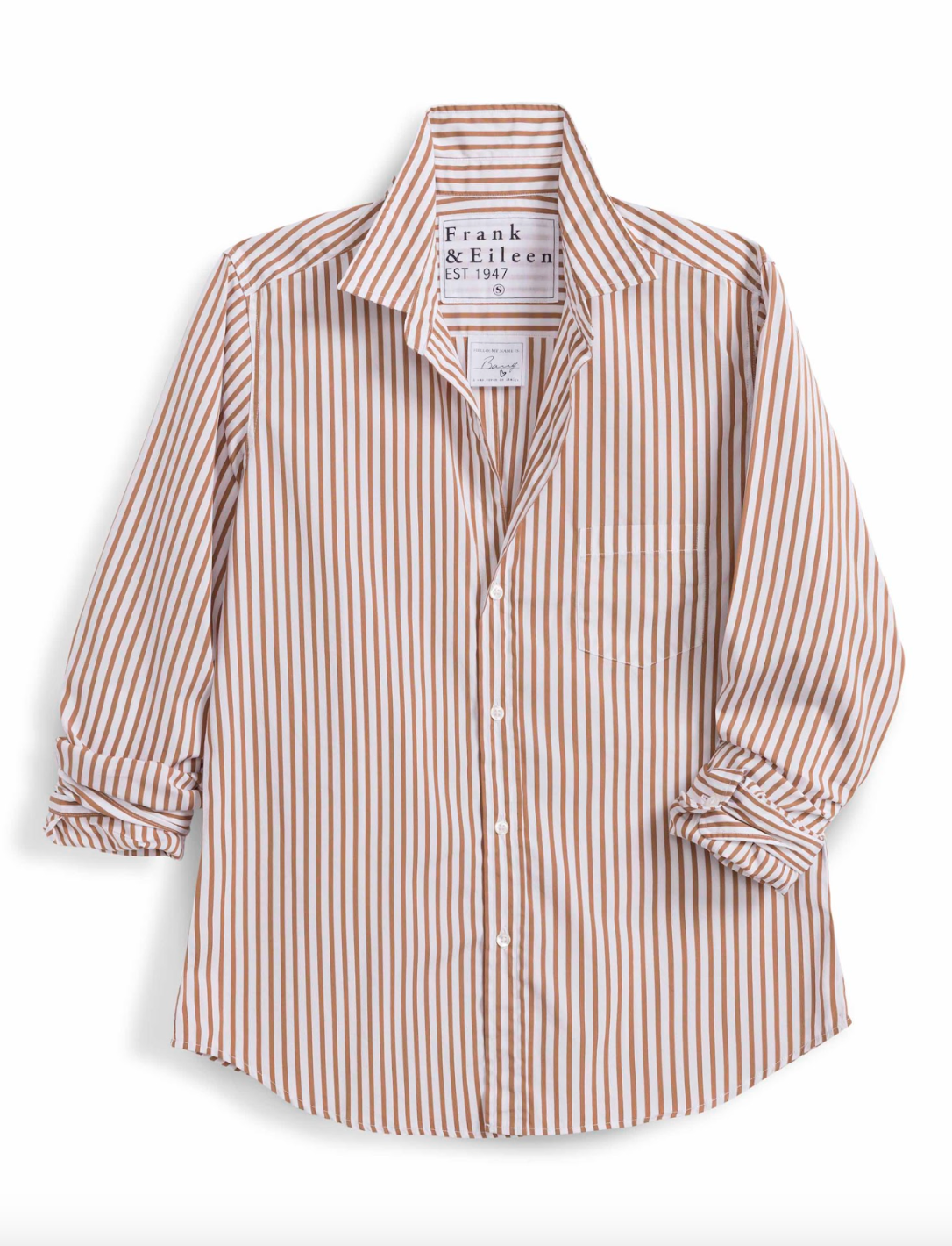 Barry Tailored Button Up Shirt Tan White Stripe