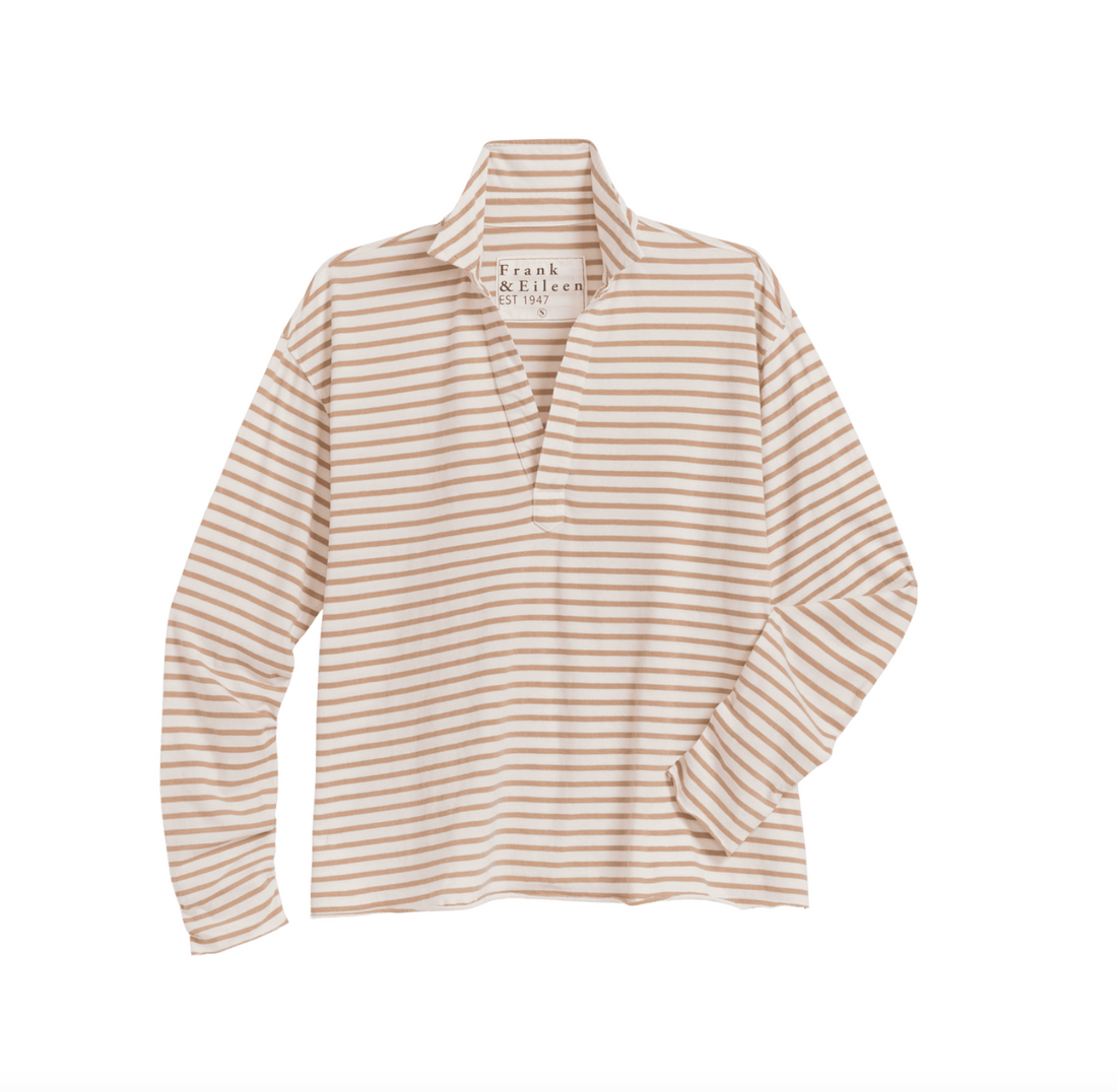 Patrick Popover Henley Vintage White and Camel Stripe