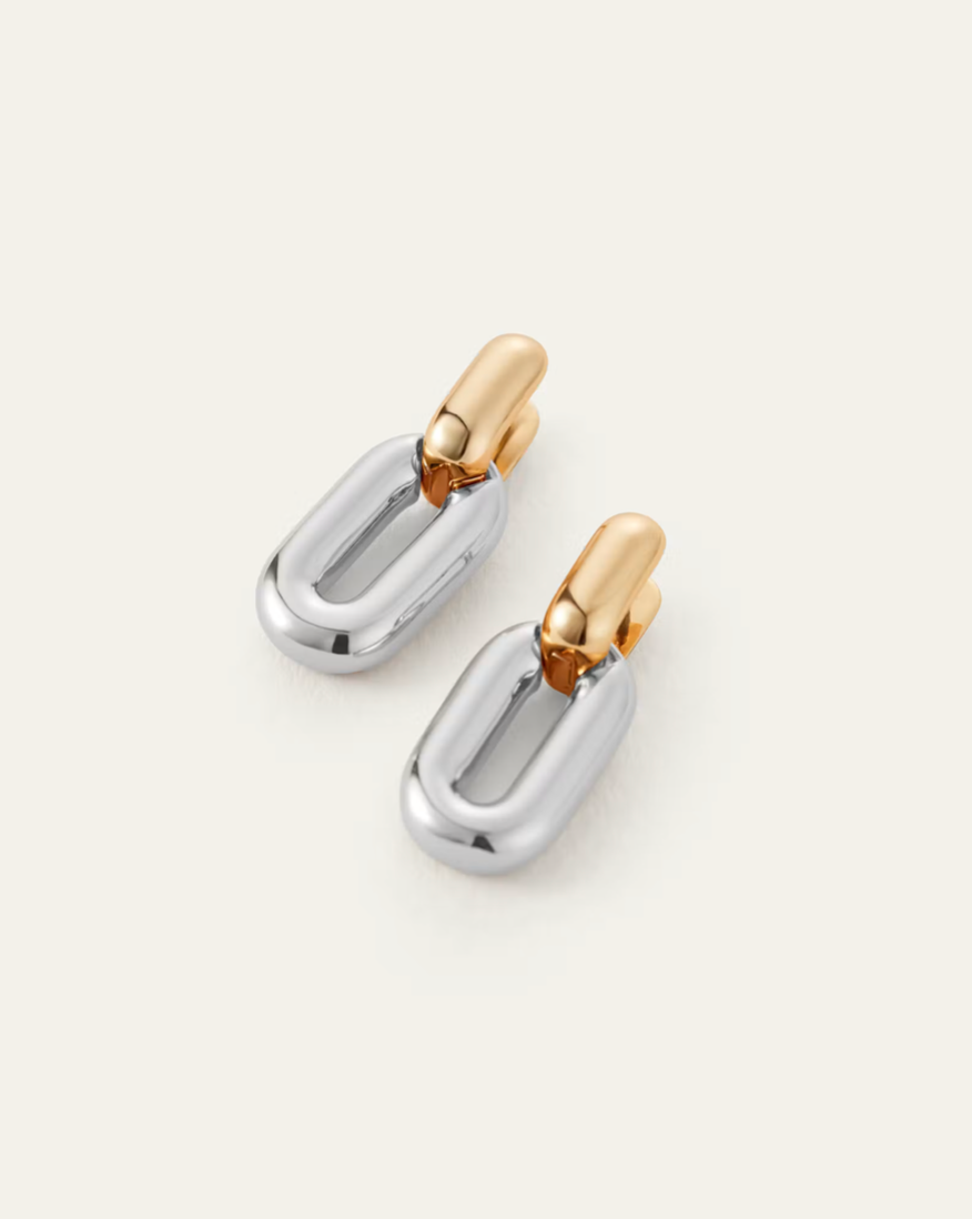 Puffy Detachable Link Earrings Two-Tones