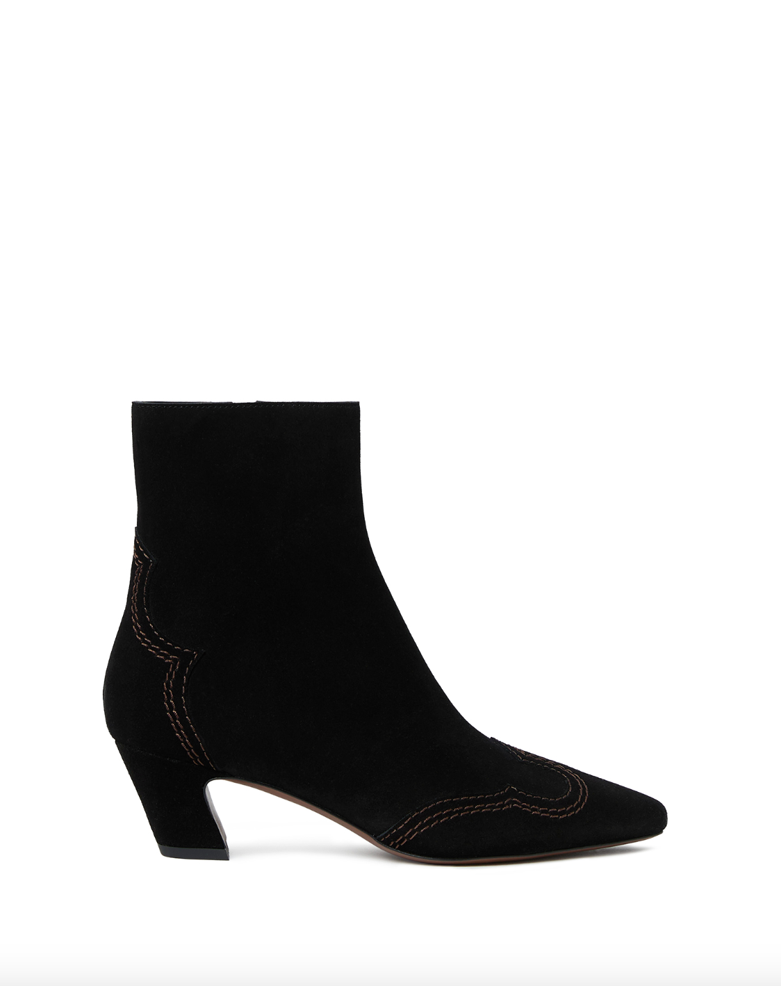 Aspen Embroidered Kicked Heel Ankle Boot Black/Brown