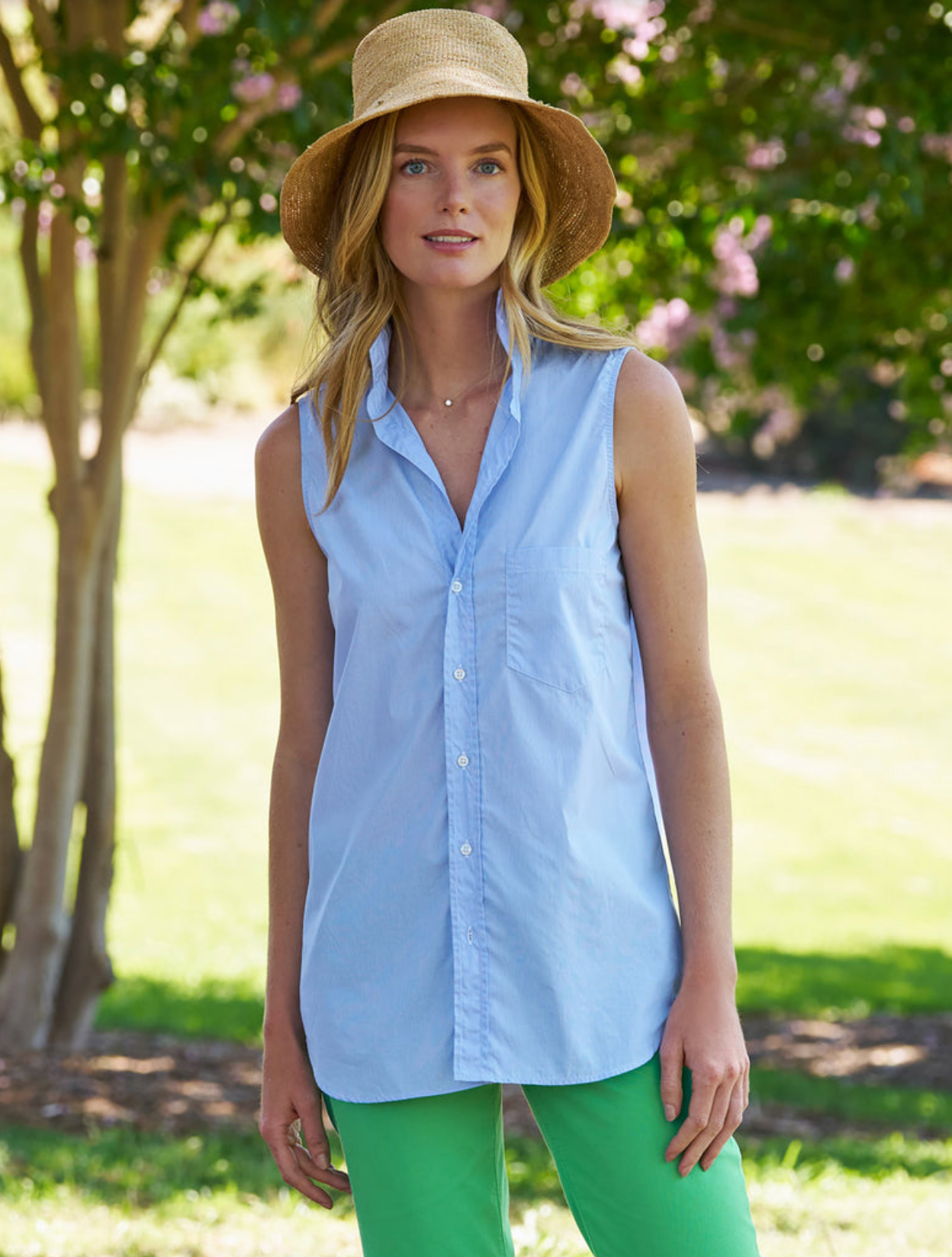 Finley Sleeveless Shirt Thin White Blue Stripe