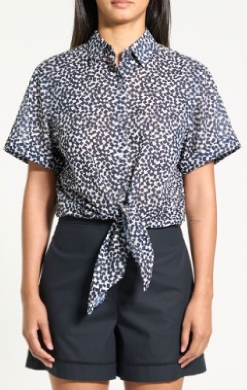 Tie Front Blouse Navy Multi