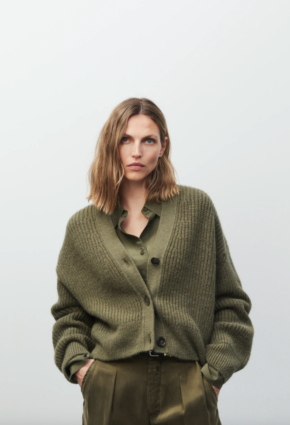 V Neck Cardigan Forest Green