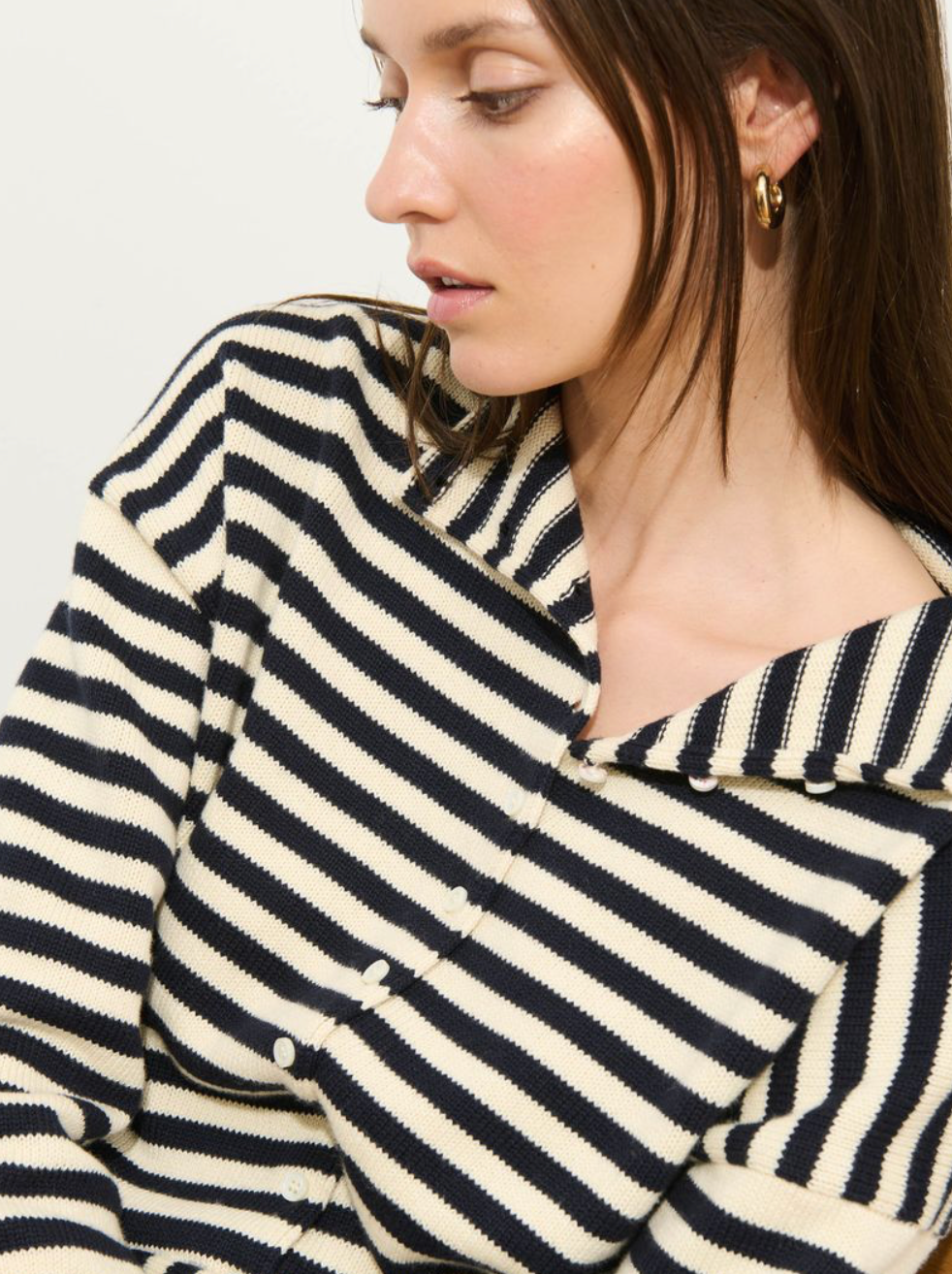 Taylor Cardigan In Stripe Cotton Cashmere Blend Navy/Ivory