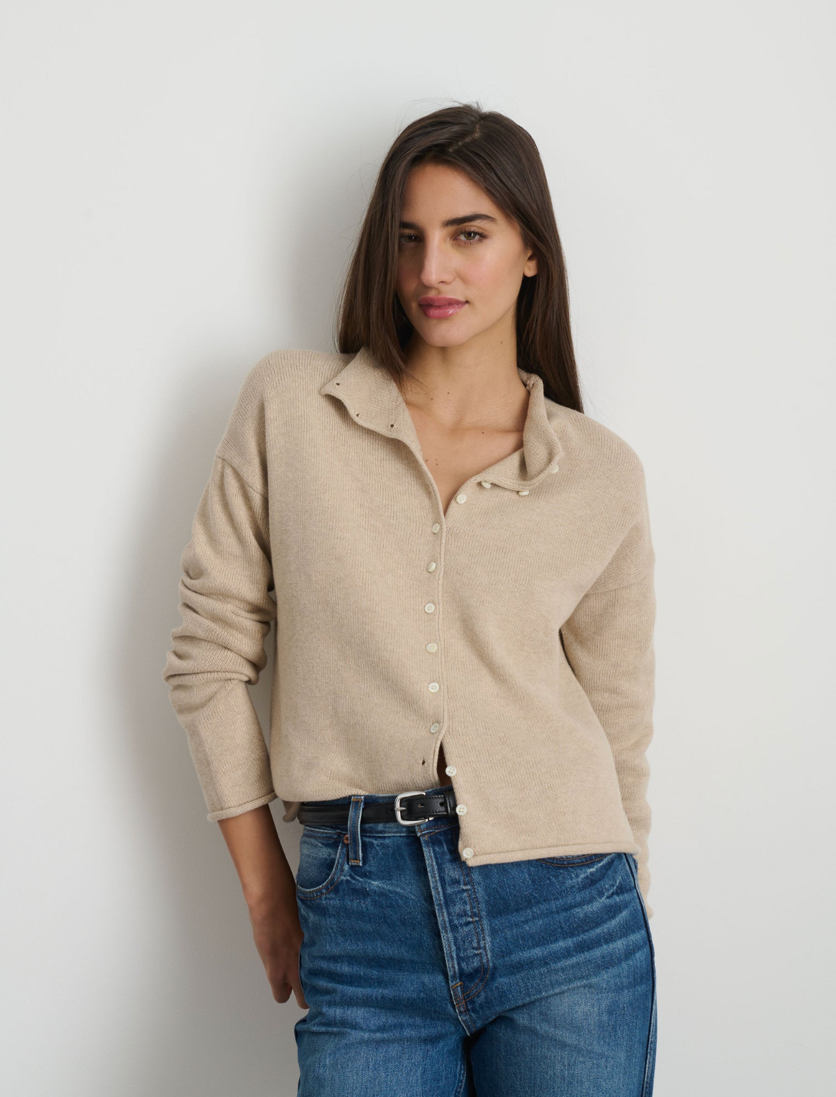 Taylor Rollneck Cardigan in Cotton Cashmere Vellum