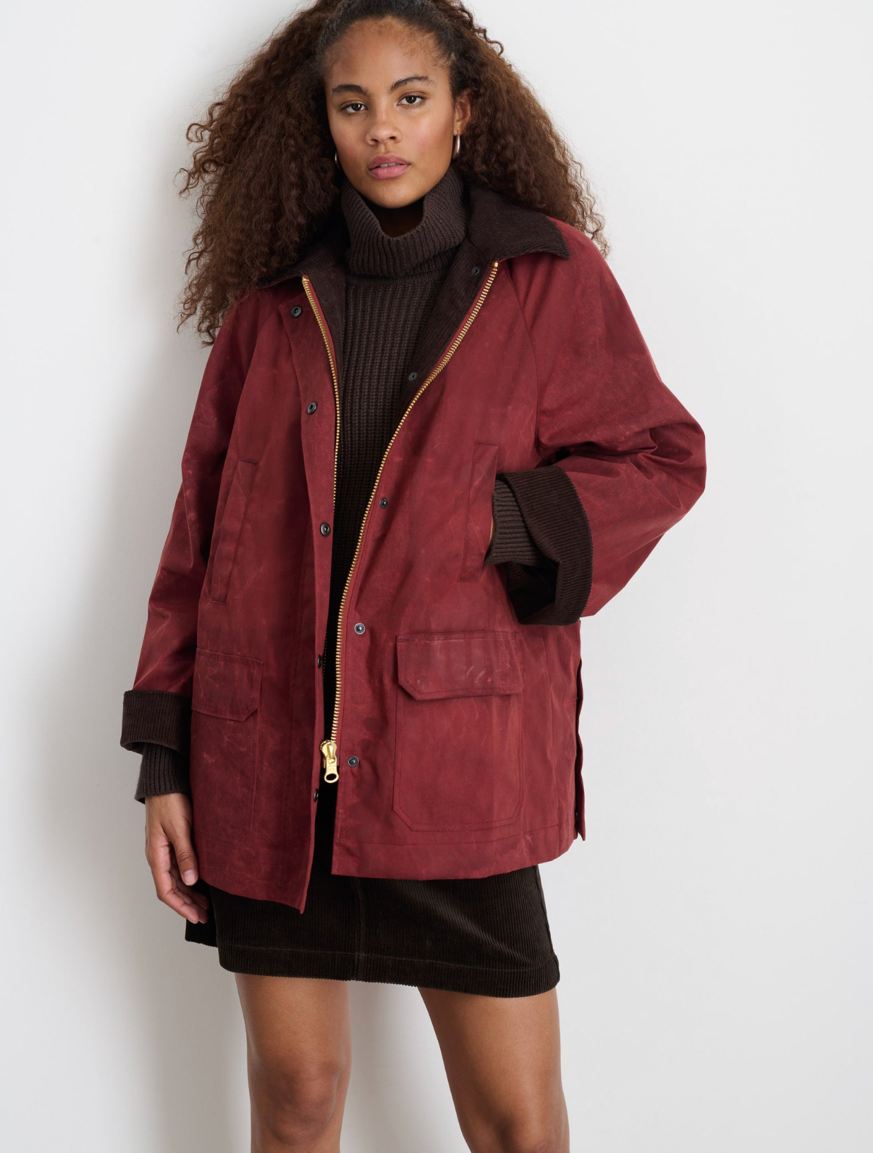 Chiltern Street Jacket In Waxed Cotton Brick Red