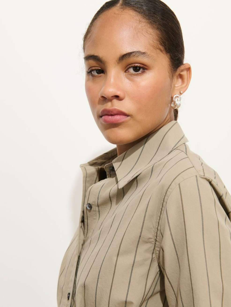 Rozanne Shirtdress In Poplin Stripe Khaki Stripe