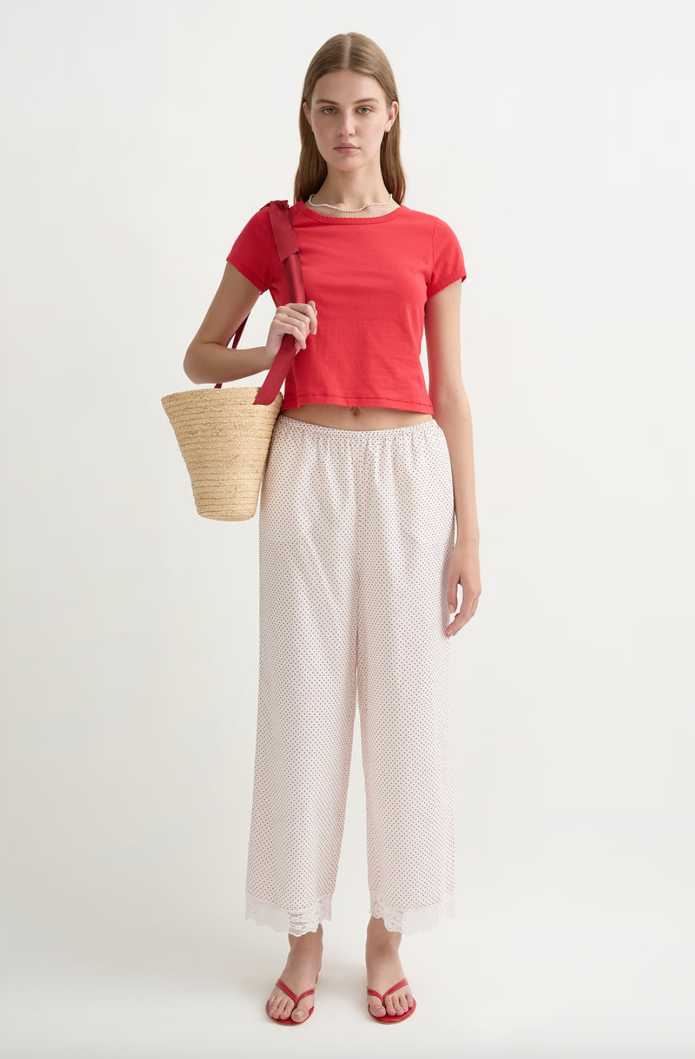 Marlowe Pant Cream & Red Polka Dot