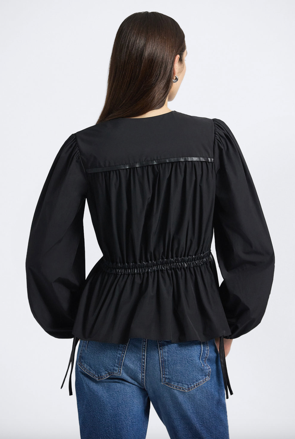 Dominica Leather Trim Poly Cotton Poplin Top