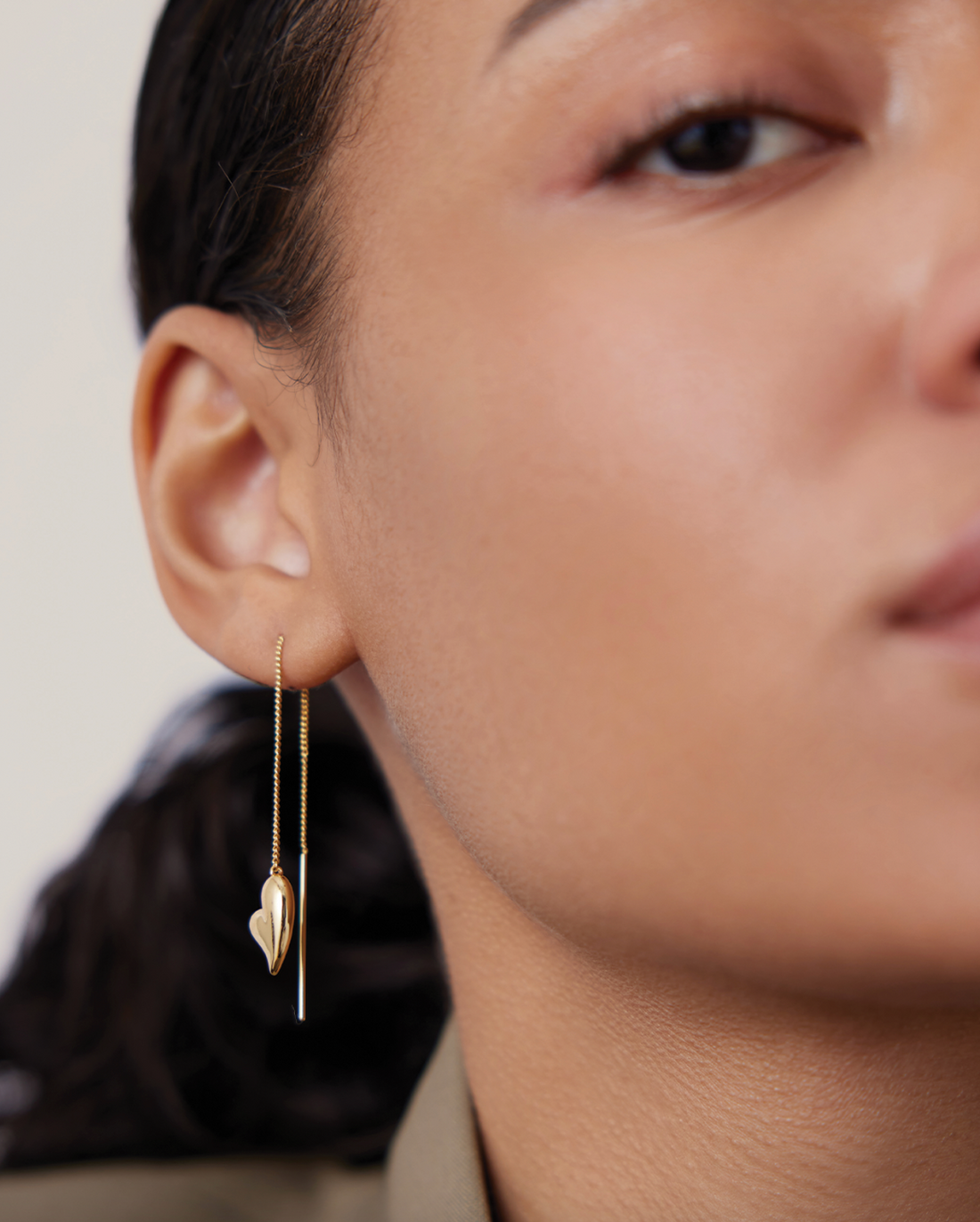 Puffy Heart Threader Earrings Gold