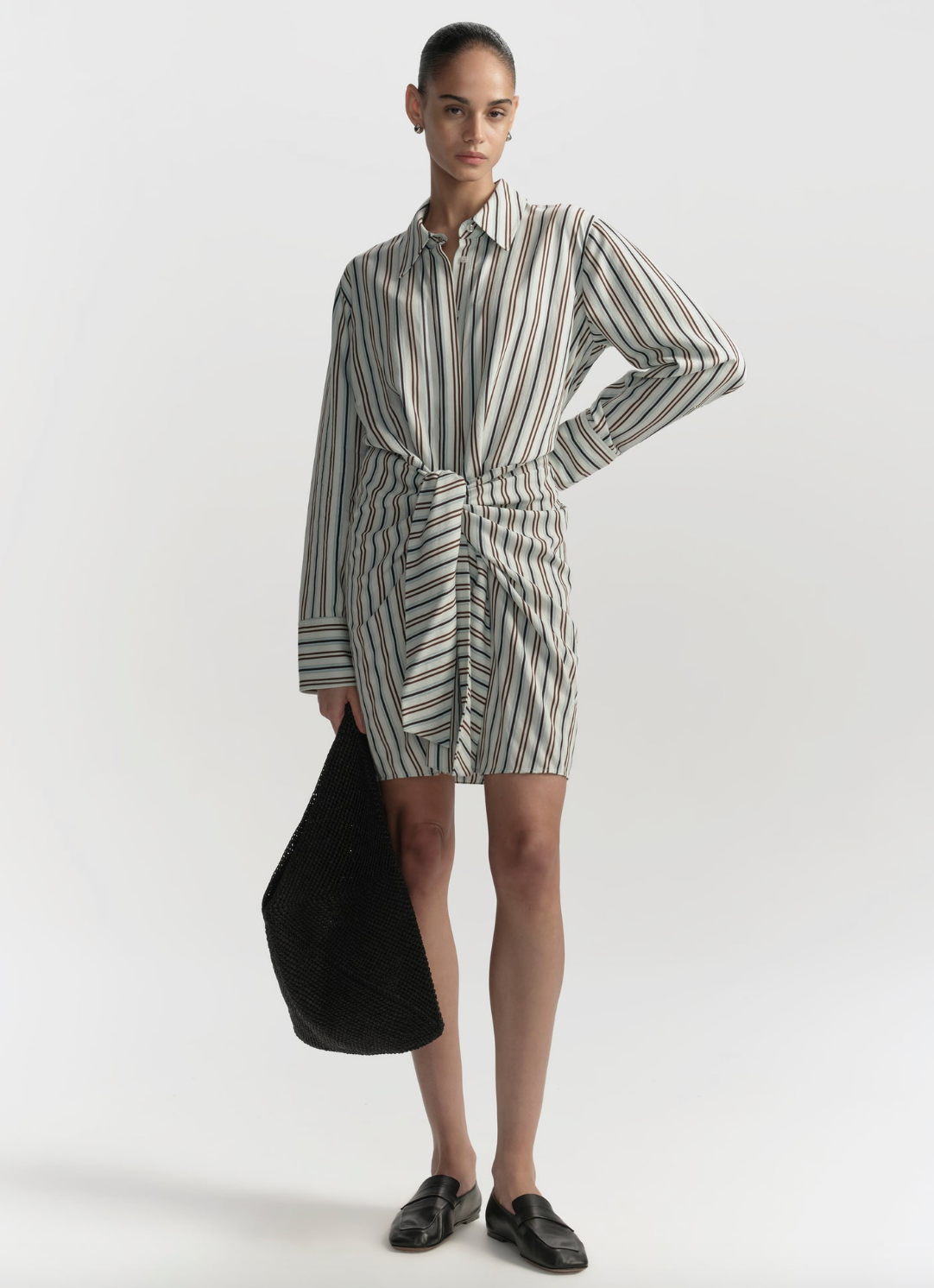 Mia Striped Mini Shirtdress Ice Mint/Ganache