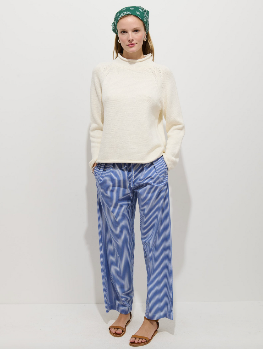 Hudson Pant in Poplin Stripes Blue/Ivory