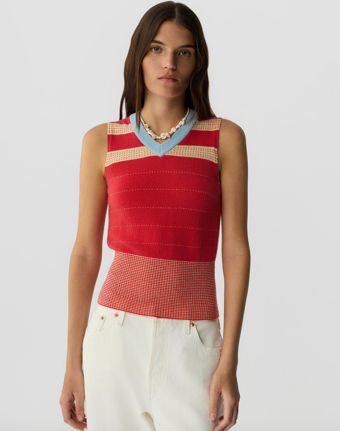 Collegiate Stripe Vest Scarlet Combo