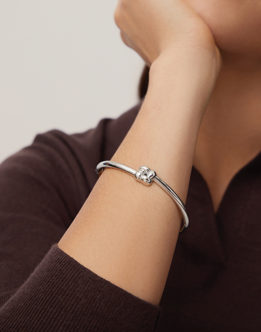 Slim Woven Square Bangle Silver