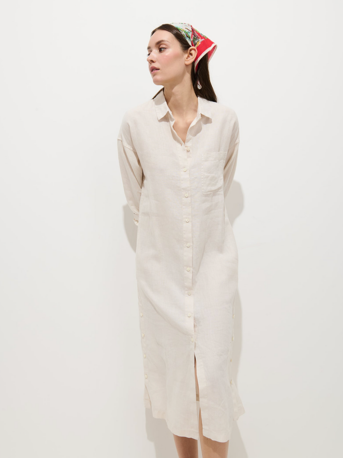 Kerry Shirtdress in Linen Light Cement