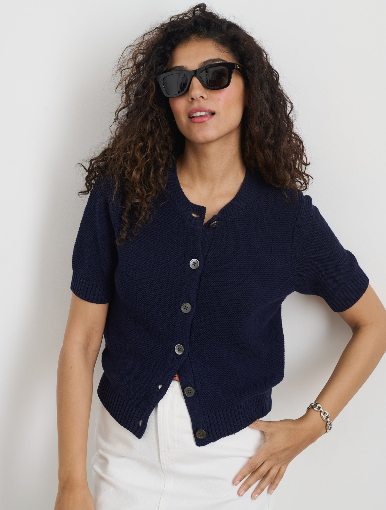 Elle Cardigan in Linen Cotton Navy