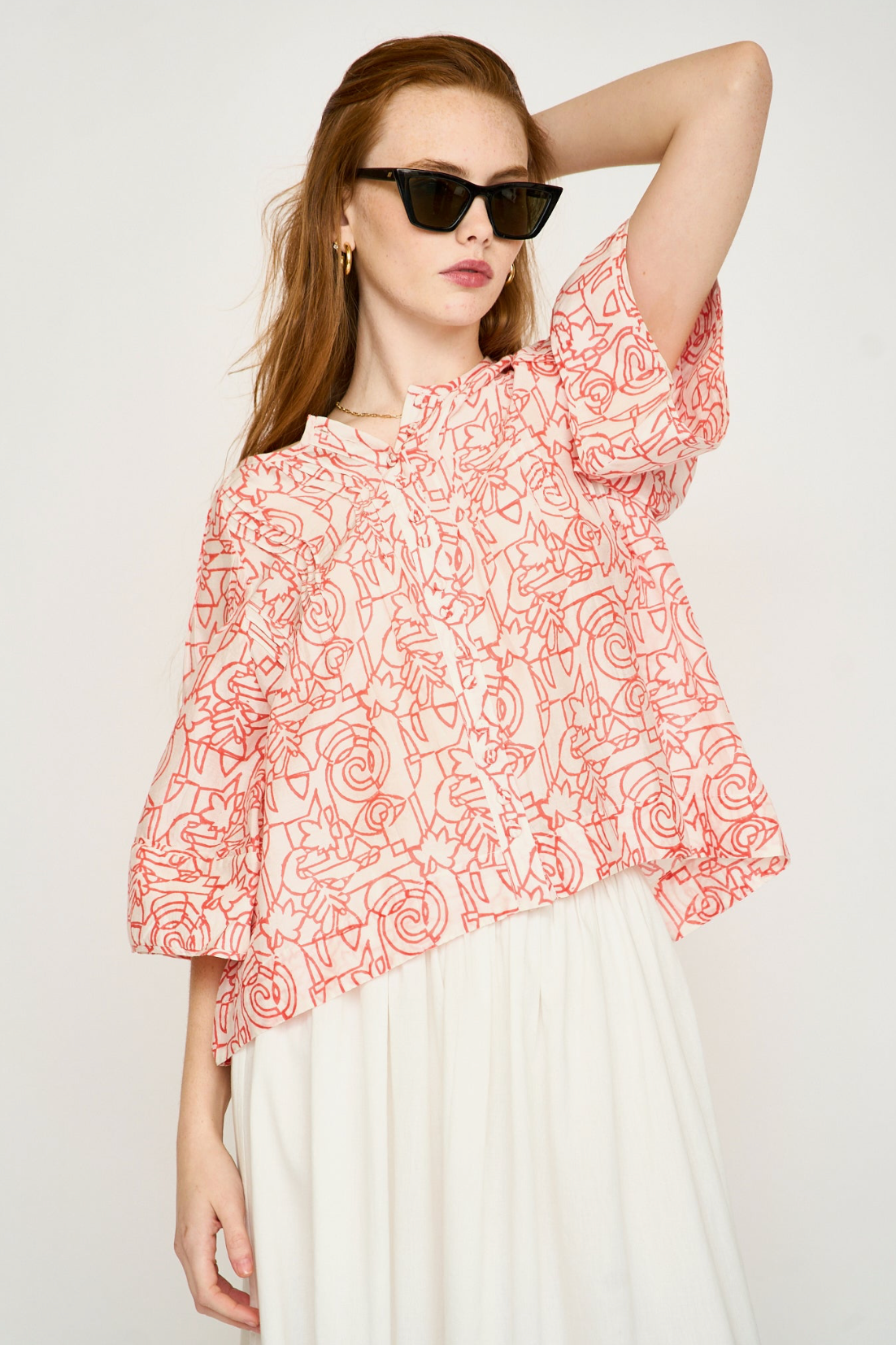 Kerala Short Sleeved Blouse in Cherry Heka