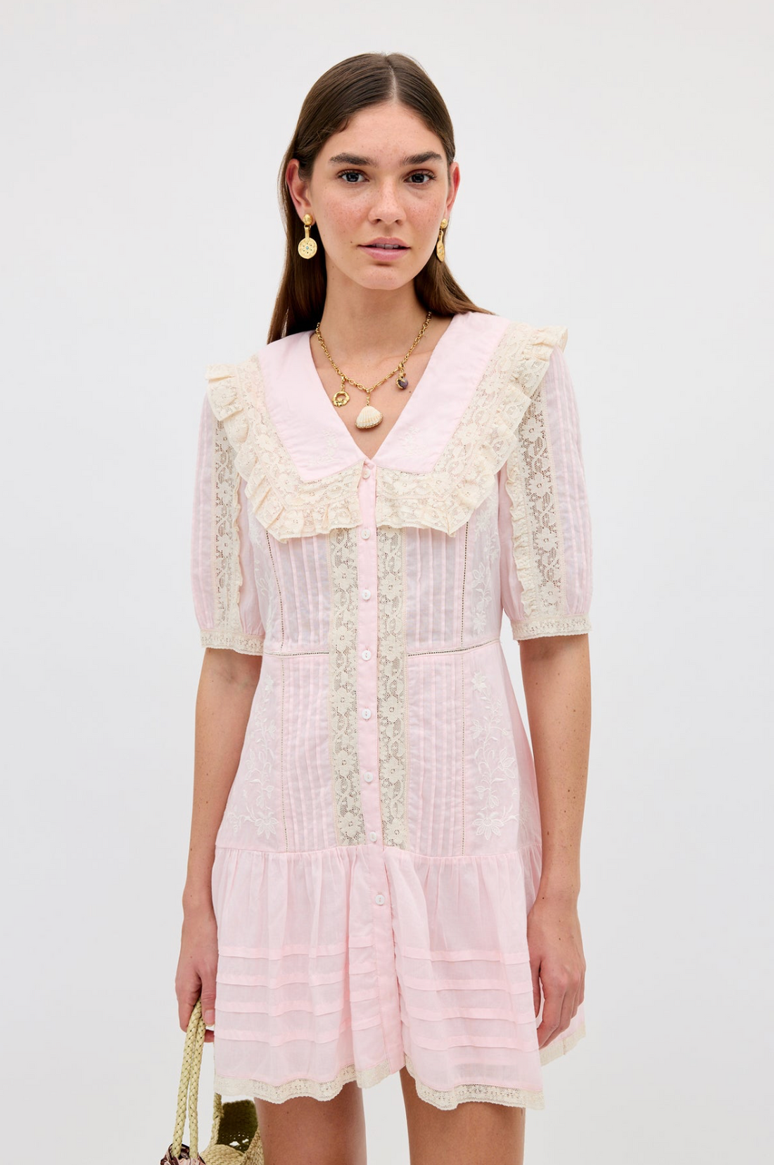 Dove Dress Pansy Embroidery Vintage Pink