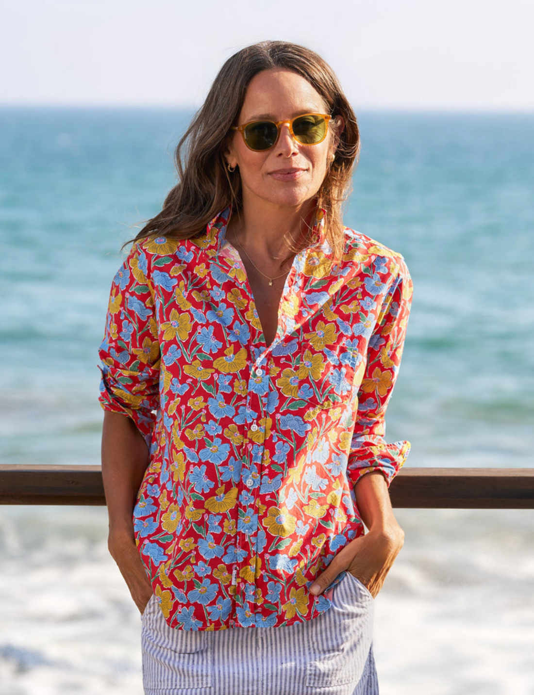 Eileen Relaxed Button-Up Shirt RFLW Red Flowers
