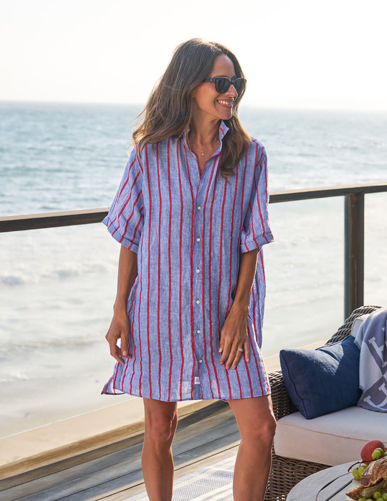 Rosemary Shirtdress BRTS Blue Red Textured Stripe