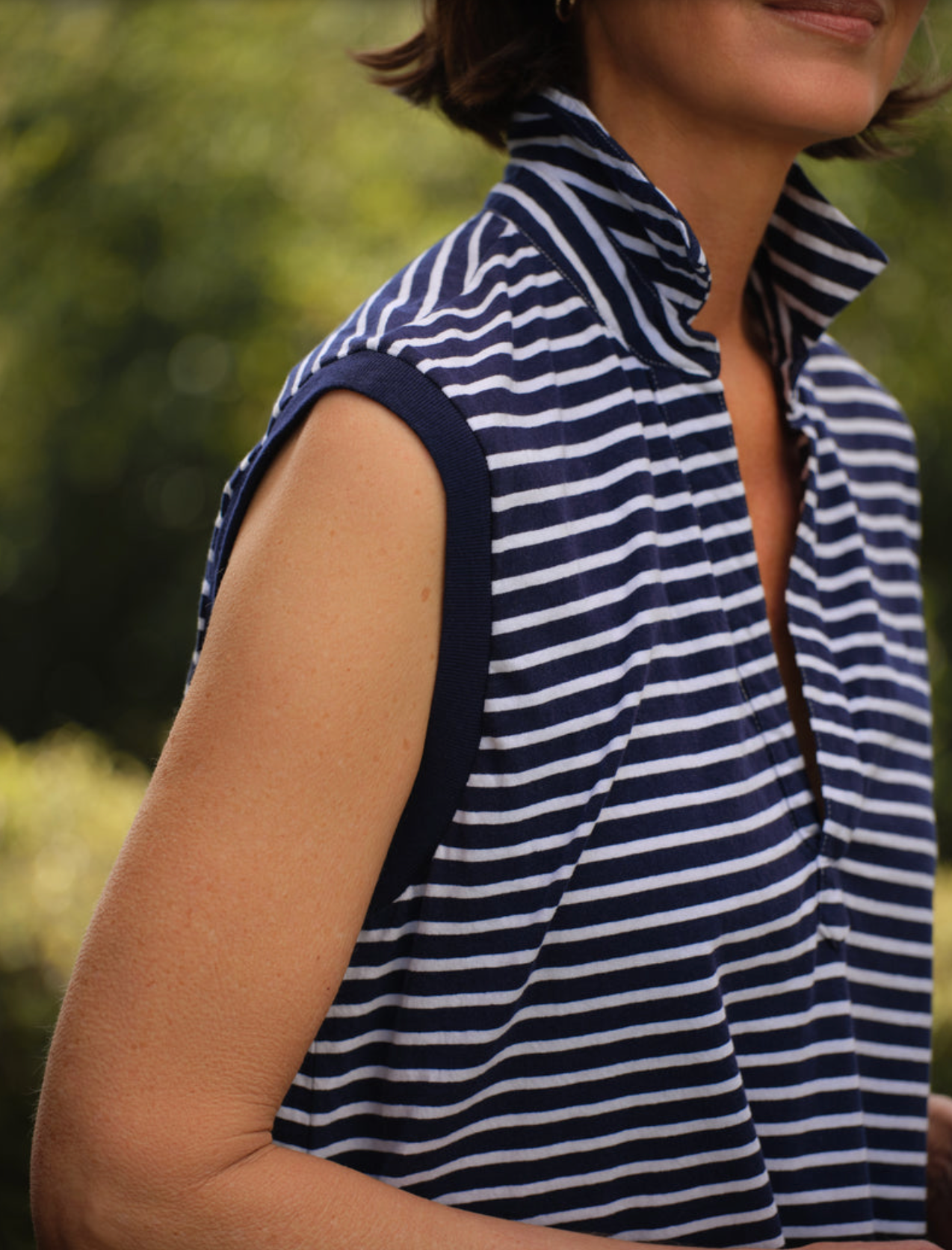 Olivia Popover Collar Tank BWYS Yacht Stripe