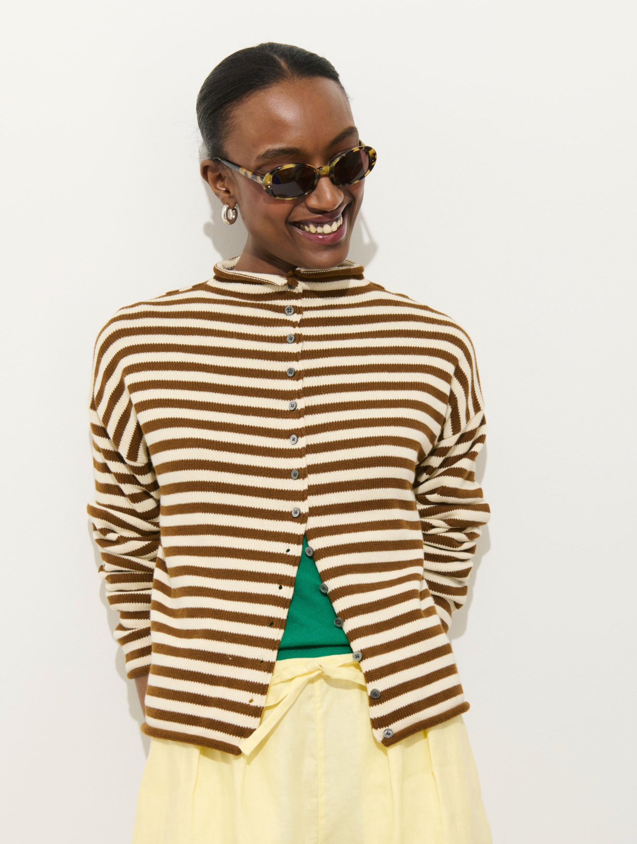 Taylor Cardigan Ivory/Brown Striped