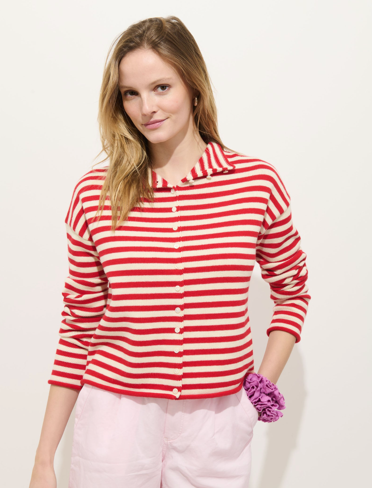 Taylor Cardigan Ivory/Red