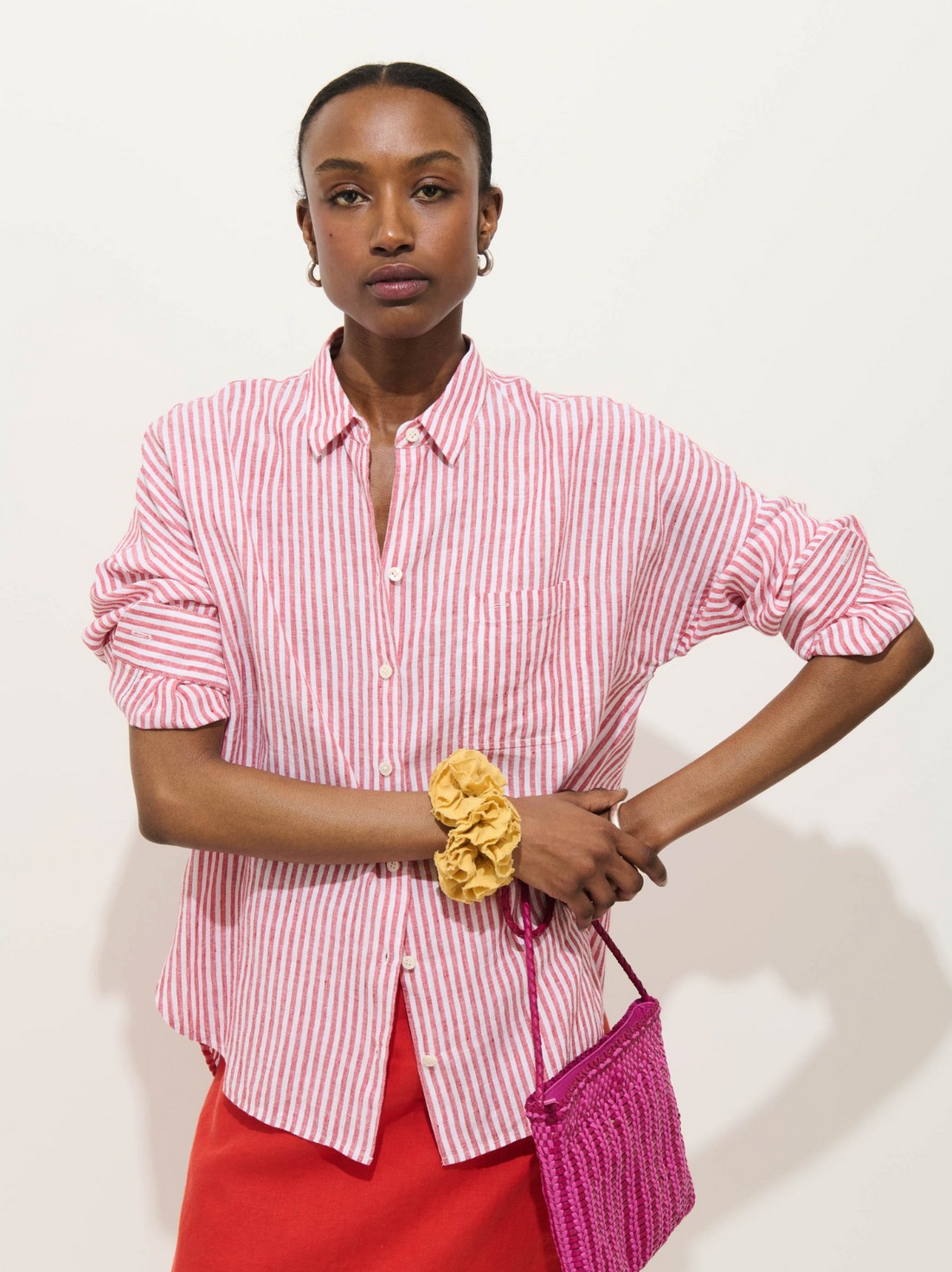 Jo Shirt In Havana Stripe Chili/Ivory