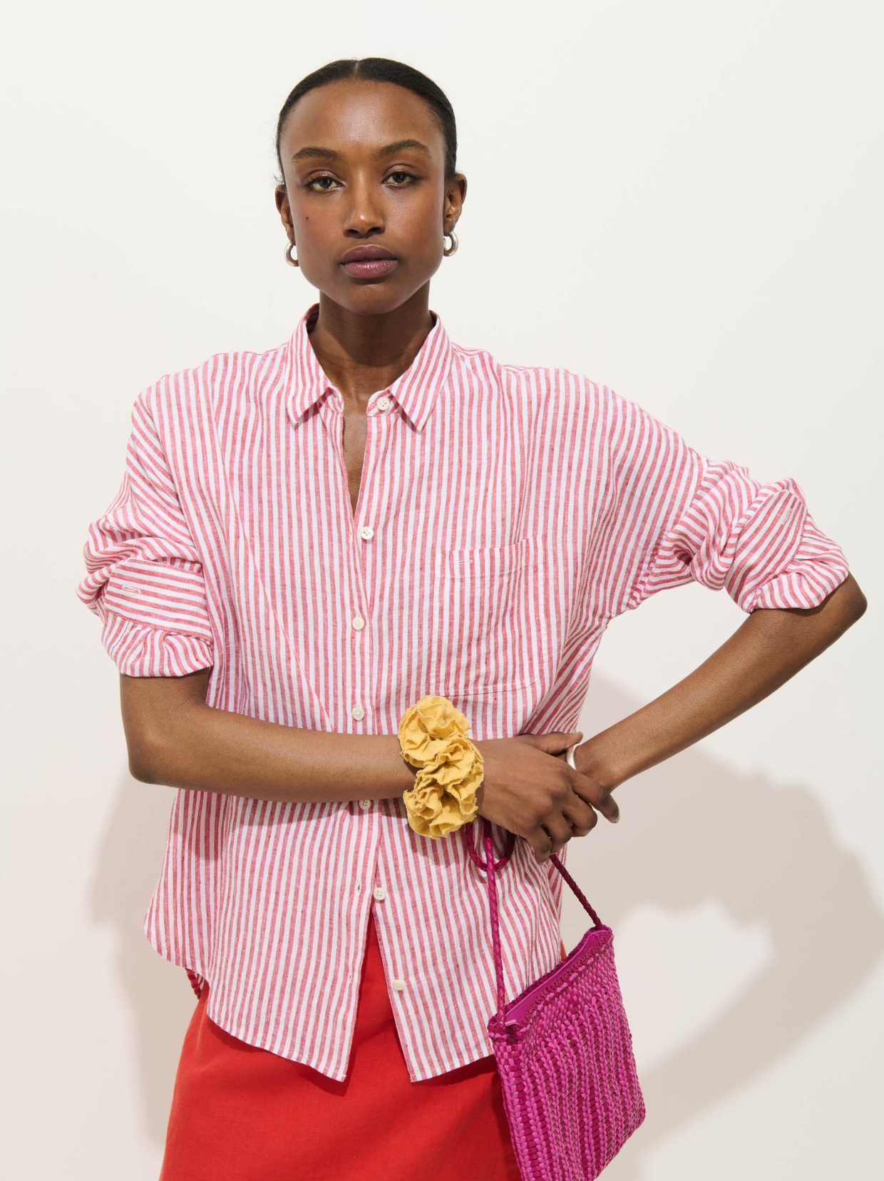 Jo Shirt In Havana Stripe Chili/Ivory