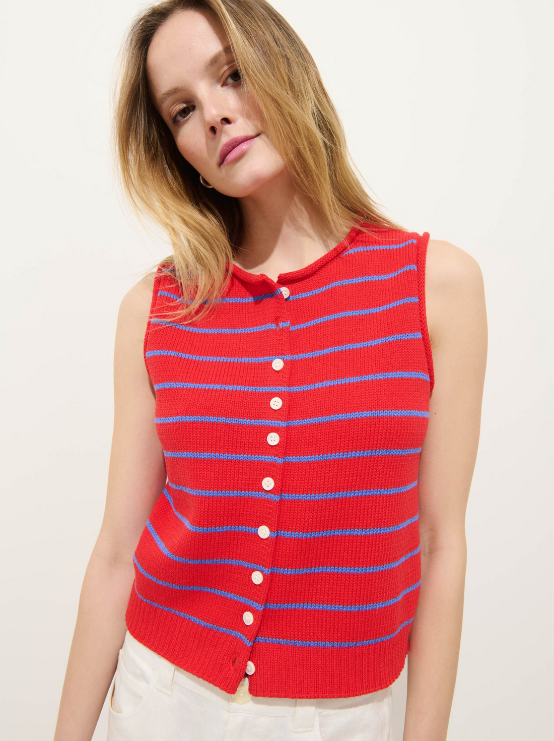 Taylor Sweater Vest In Stripe Scarlet/Cobalt