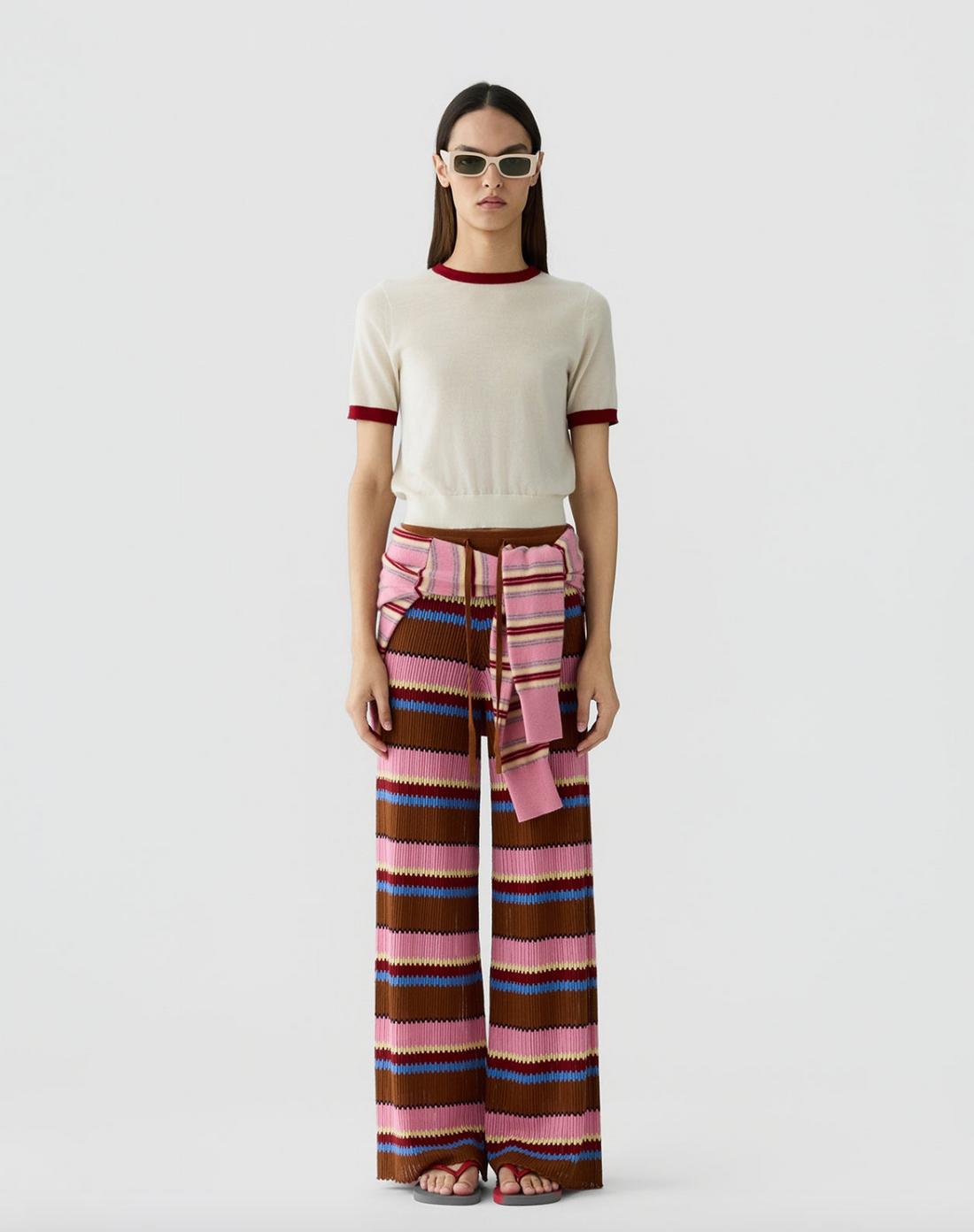 Airy Ringer Tee Cream/Carmine