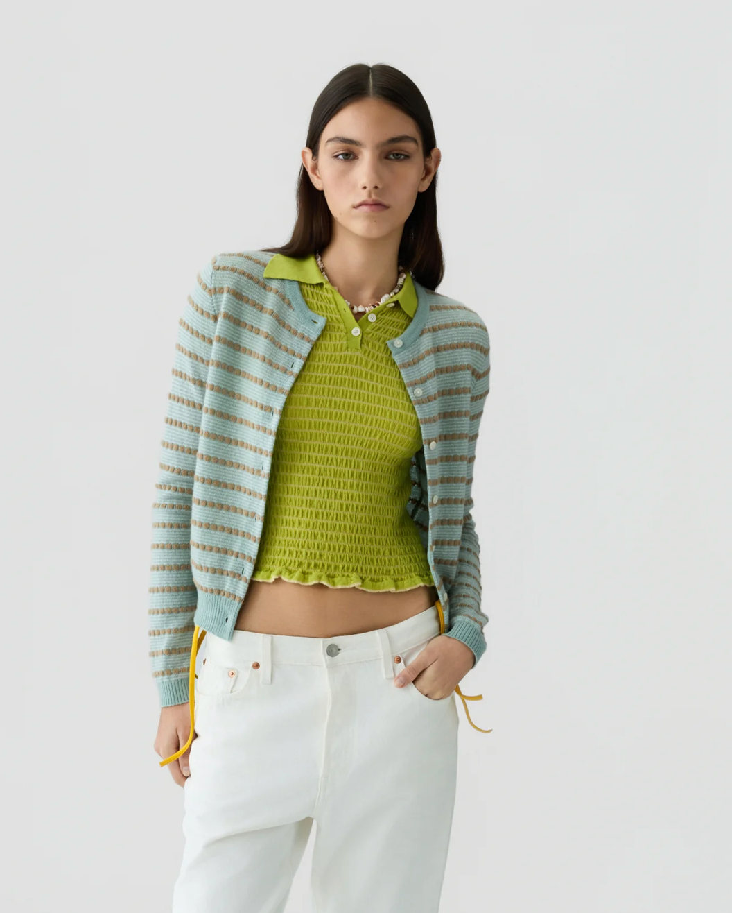 Pebble Stripe Jane Cardigan Sage Brush Combo