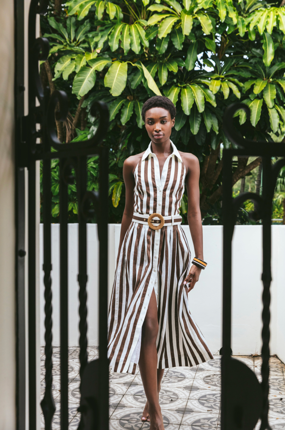 Quentin Midi Dress Brown Ivory Stripe