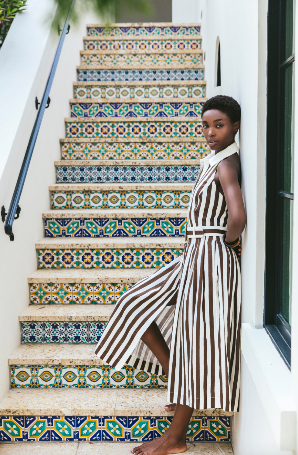 Quentin Midi Dress Brown Ivory Stripe