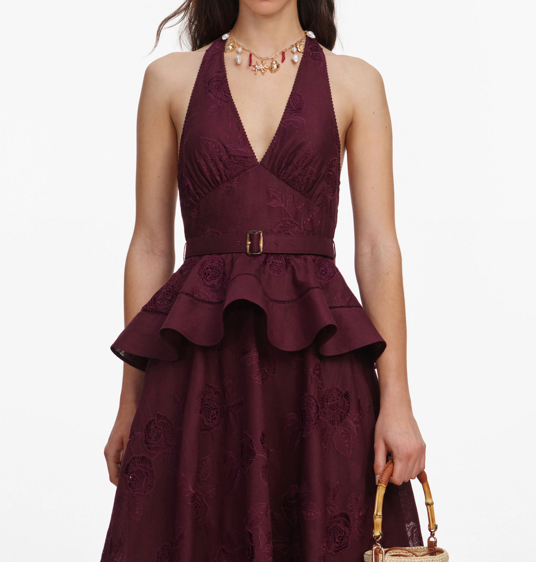 Plum Linen Peplum Midi Dress