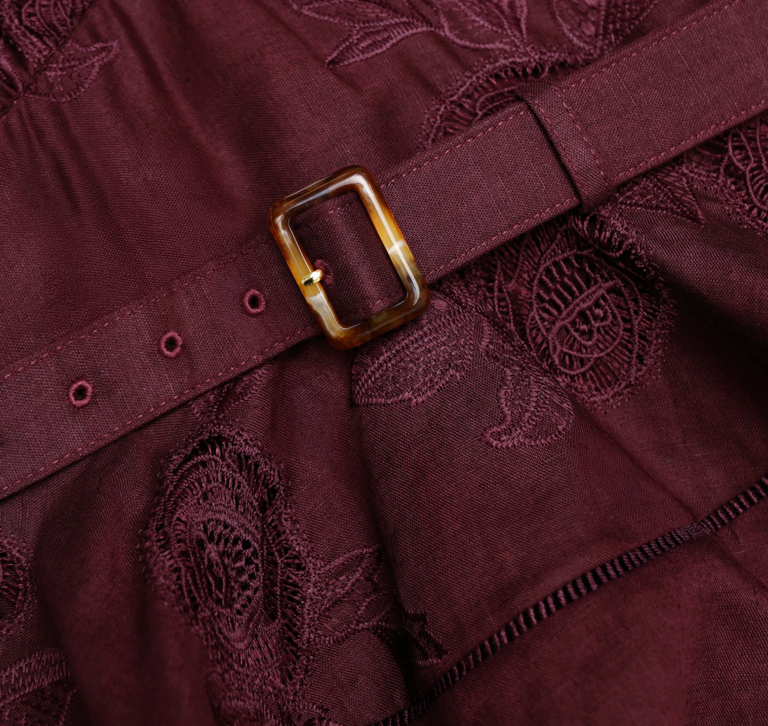 Plum Linen Peplum Midi Dress