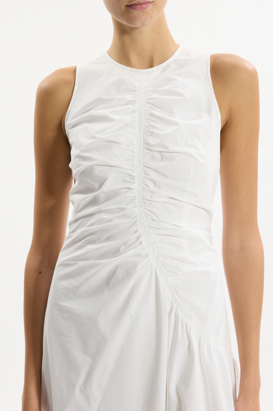 Asymmetrical Ruched Tank Dress White