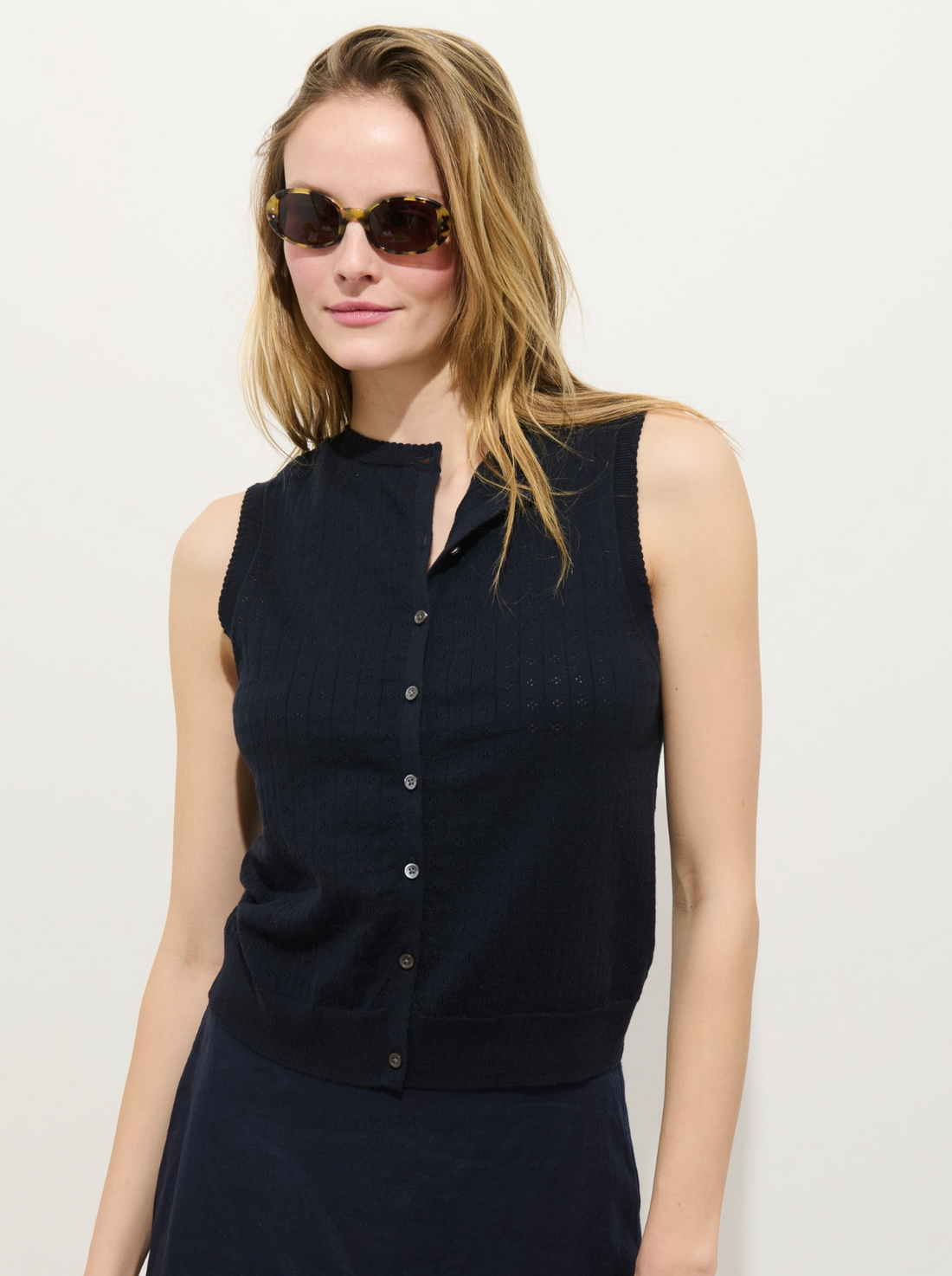 Odette Sweater Tank In Cotton Cashmere Navy