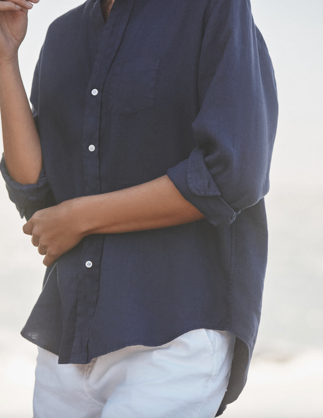 Eileen Relaxed Button-Up Shirt Navy Linen