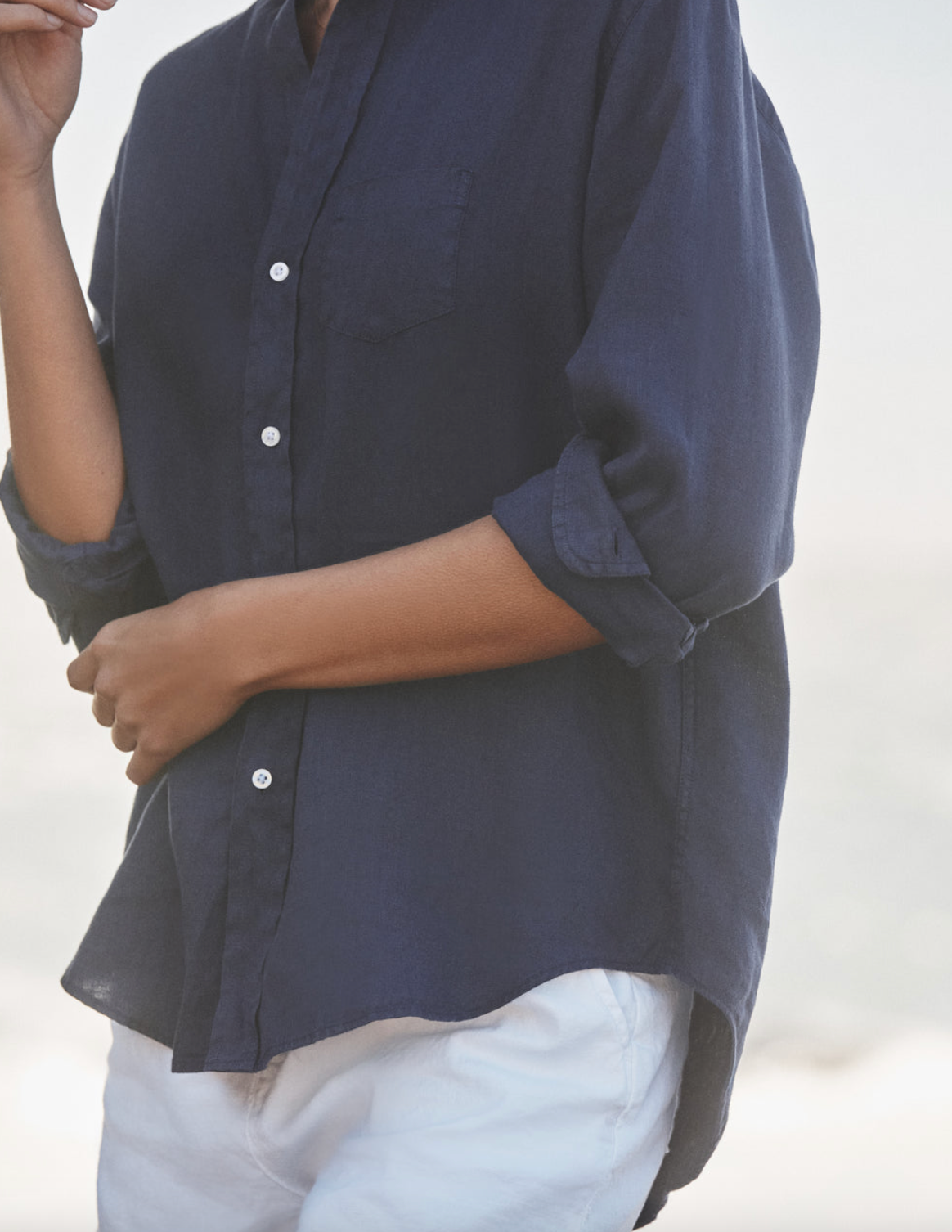 Eileen Relaxed Button-Up Shirt Navy Linen