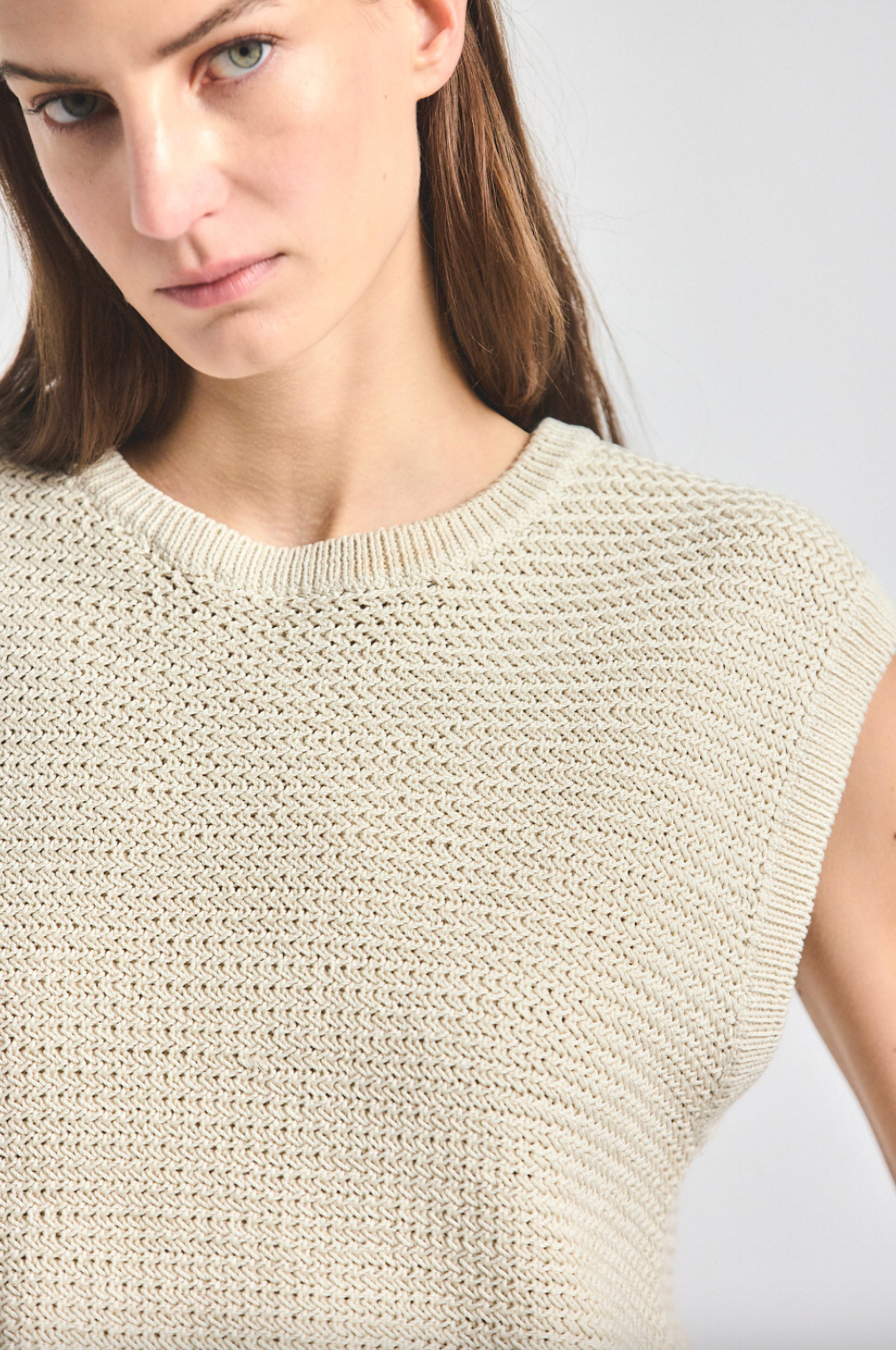 Vivienne Mercerized Cotton Mesh Knit Sleeveless Sweater Cream