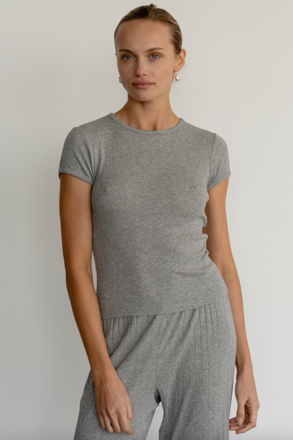 The Pointelle Baby Tee Heather Grey