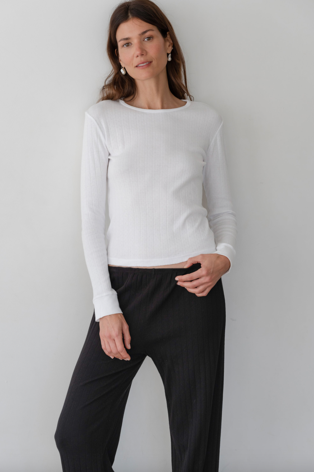 The Pointelle Long Sleeve Powder
