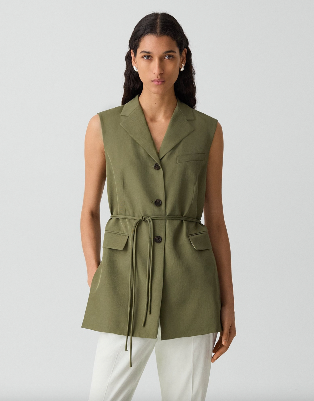Vented Vest in Washed Twill Forest Moss